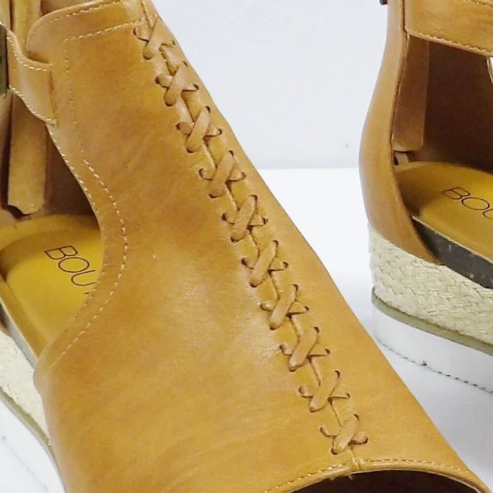 Corkys SUGAR CITY Espadrille Low Wedge Sandals Cognac Brown NIB Open Toe